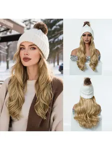 Women's Medium Length Synthetic Wig, Hair Extensions, Long Wave Design, 16 Inch Fashionable Winter Accessory, Wavy Synthetic Hairpiece