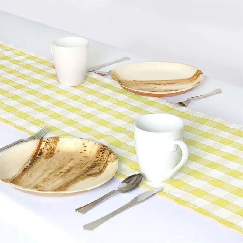 Gingham Polyester Home Table Runner, 14"x108" Yellow-White Buffalo Plaid Checkered Kitchen Linen