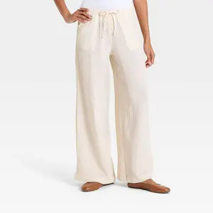 Women's Mid-Rise Drawstring Wide Leg Pull-On Pants - Universal Thread