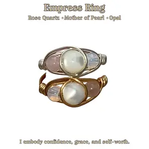 Empress Crystal Ring – Step Into Your Divine Feminine Energy Rose Quartz Mother of Pearl Opal for Confidence Grace and Self-Worth