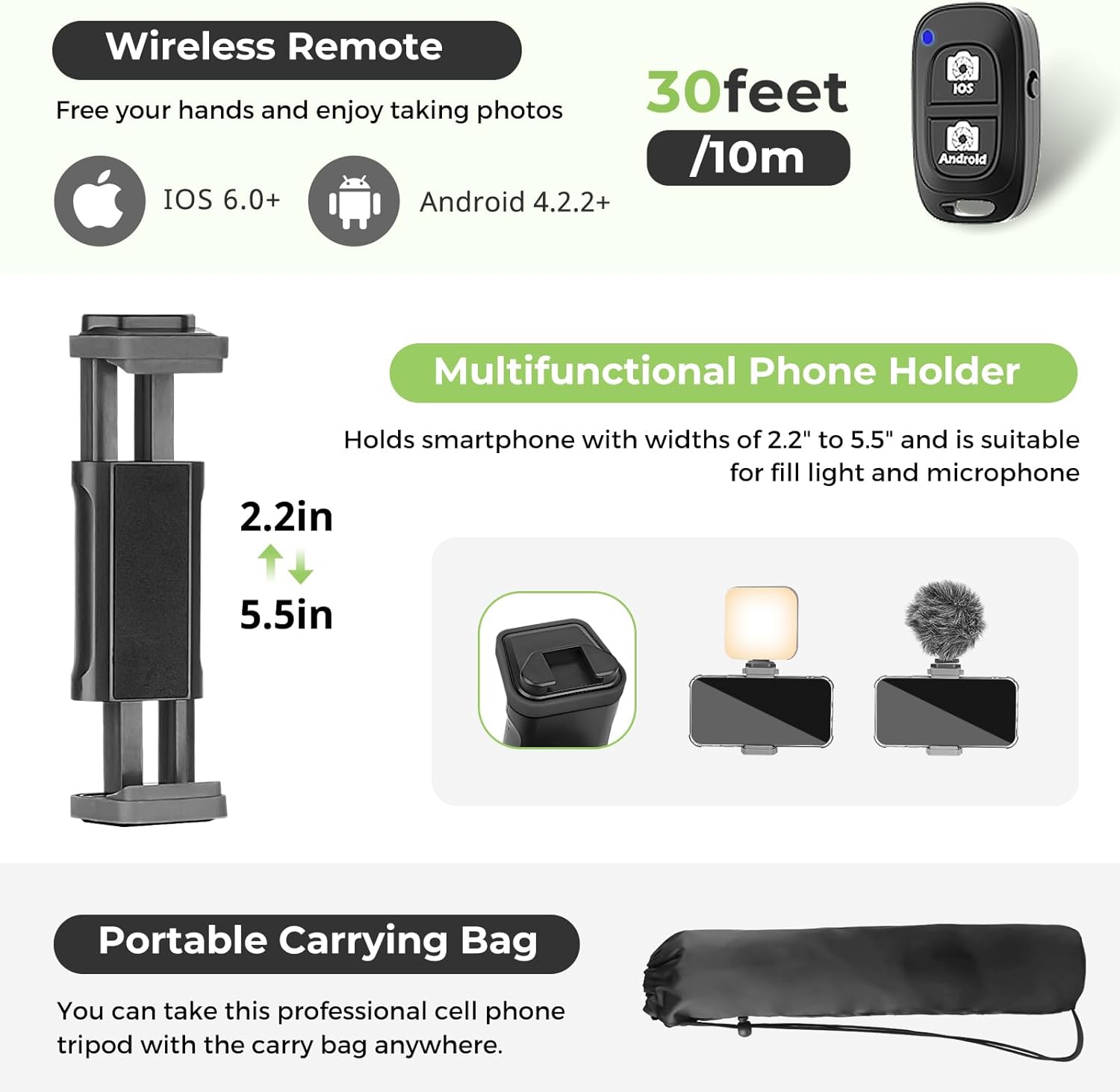 Phone Tripod, 82" Tripod for iPhone with Flexible Gooseneck, Wireless Remote and Phone Holder, Extendable Cell Phone&Camera Tripod Stand for Selfies/Video Recording/Live Streaming/Vlogging