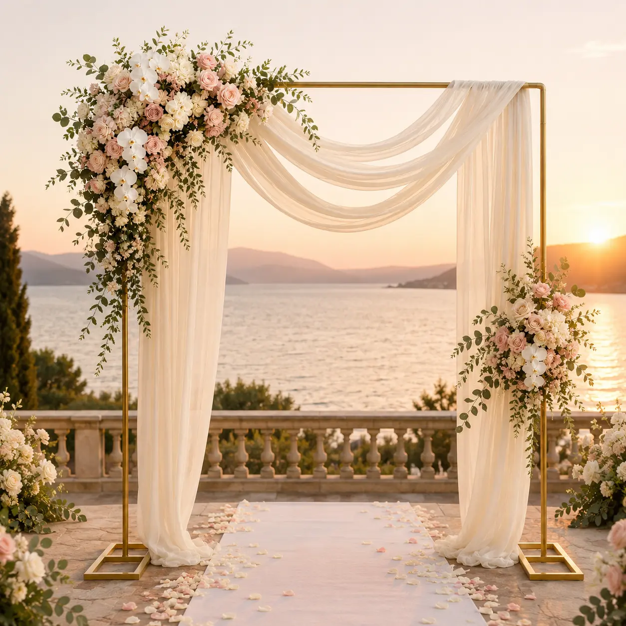 Square Arch Backdrop Stand, Round Tube Metal Balloon Arch Frame, Portable Detachable Wedding Arch Stand for Ceremony, Birthday Party, Bridal Shower, Anniversary, Graduation, Photo Booth, Indoor Outdoor Event Decoration（Round Tube ）