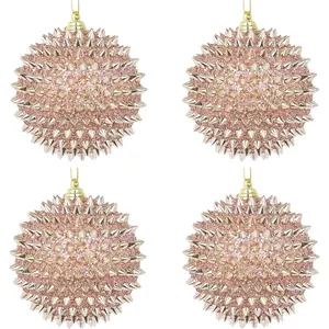 Spiked Glitter Christmas Ornaments, 4 count 4.33" Handcrafted Cone Stud Ball Decorations in Punk Rock Gothic & Modern Glam Style, Shatterproof Christmas Tree and Holiday Decor for  Party or