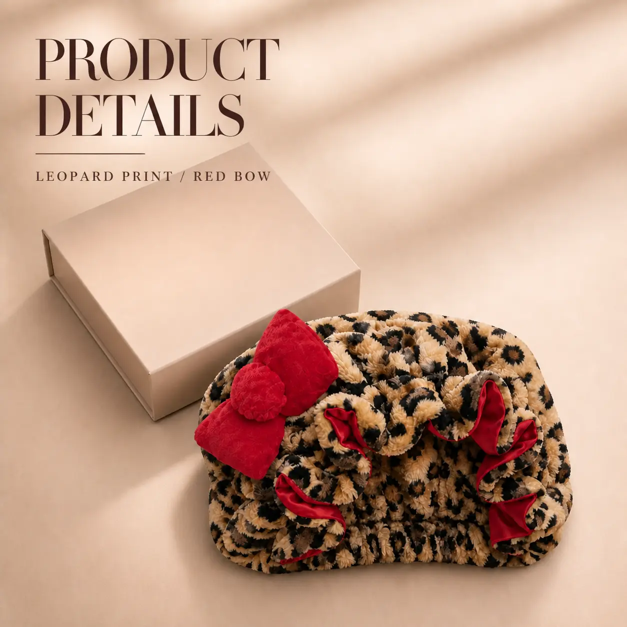 Leopard Print Sleep Cap with Red Bow, Hair Cover for Bedtime, Home and Travel Routines Bonnets For Sleeping Haircare