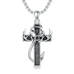 silver cross antler necklace, special version can hold ashes,Autumn New Arrival, graduation gift, boys American cross antler necklace stainless steel chain, inspirational Bible verse cross pendant, personalized Christian gift for men