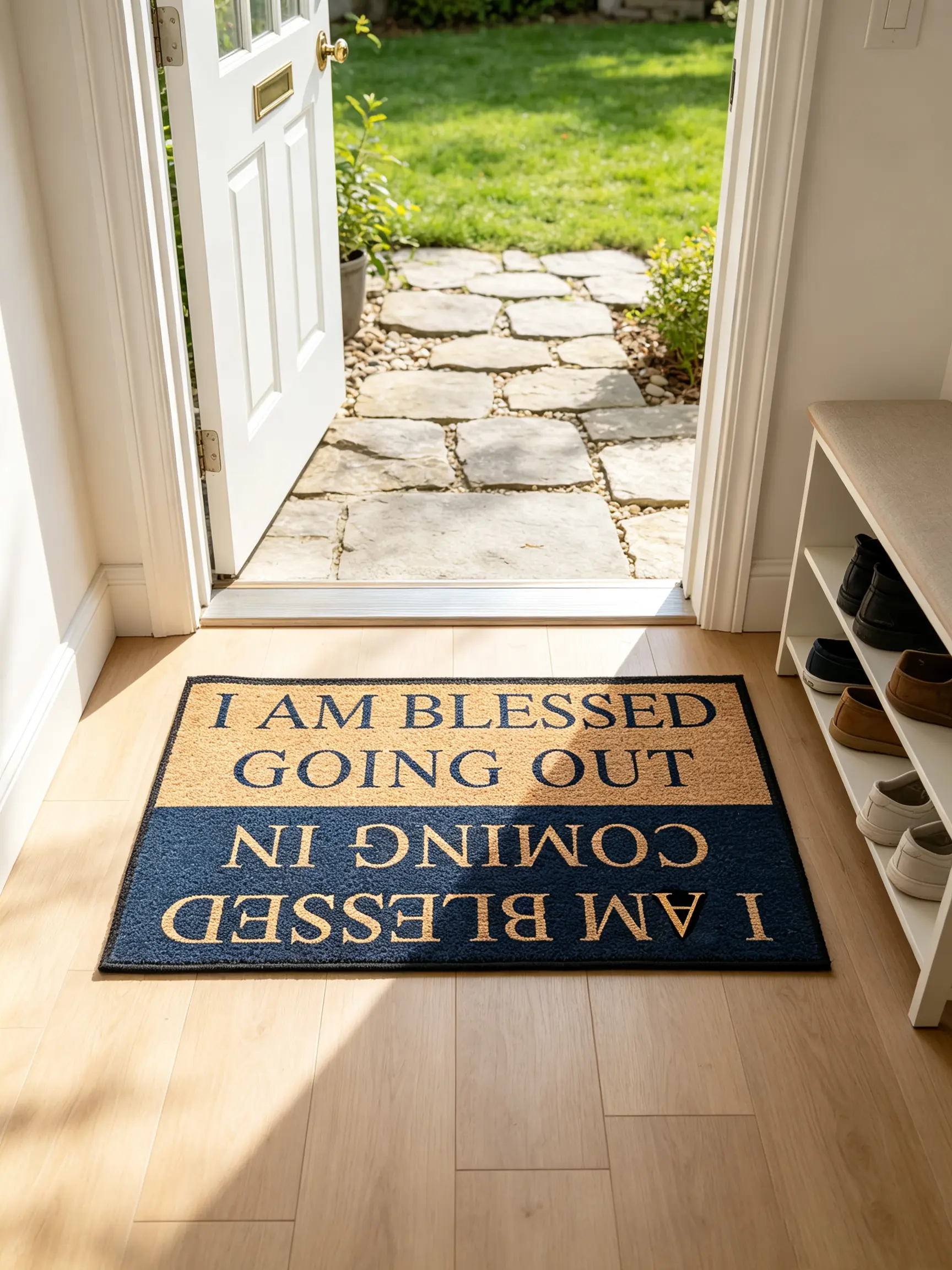 Available in three sizes | Welcome mat with blessing letter pattern, minimalist indoor entryway floor mat, creative room decor rug, good luck themed carpet, suitable for living room, bedroom, and dorm doorway. rug carpet rugs for living room