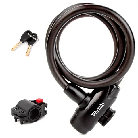 Venzio 4 ft Heavy-Duty Anti-Theft Bike Lock - 1/2in(12mm) 7-Strand Braided Steel Coiled Cable, Adjustable Dustproof Key-Operated Lock with 2 Keys + Mount, Ebike Accessories for Bikes, Lawn Equipment