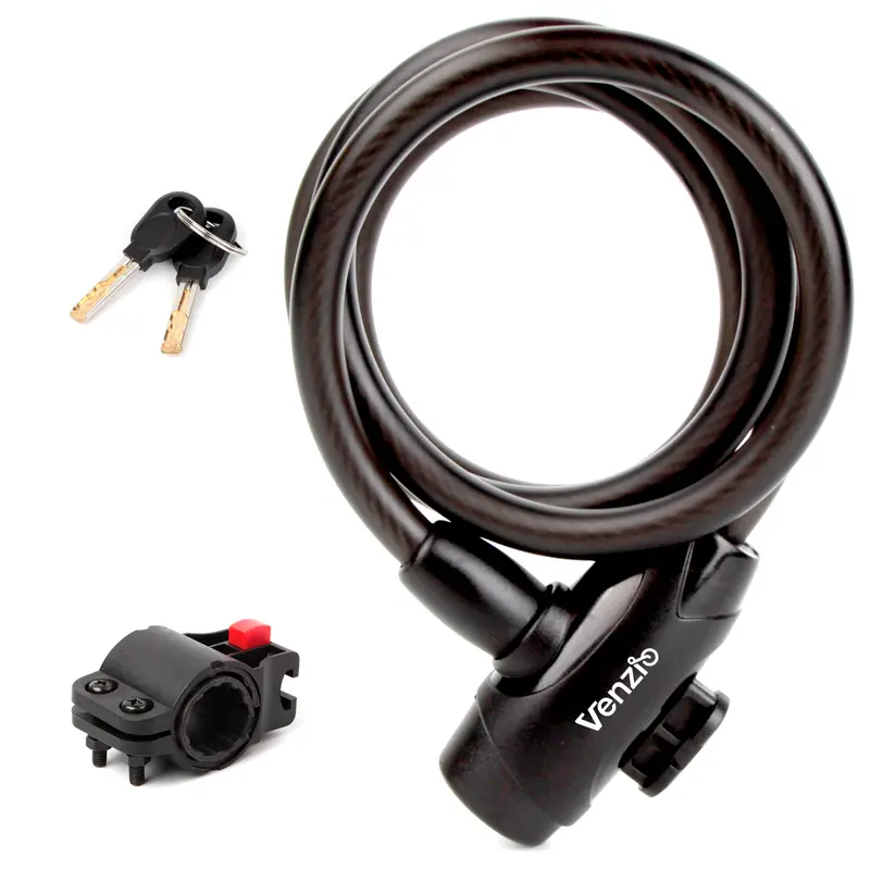 Venzio 4 ft Heavy-Duty Anti-Theft Bike Lock - 1/2in(12mm) 7-Strand Braided Steel Coiled Cable, Adjustable Dustproof Key-Operated Lock with 2 Keys + Mount, Ebike Accessories for Bikes, Lawn Equipment