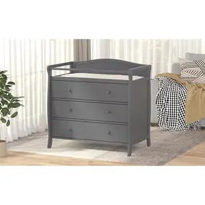 Garvee 3 Drawer Baby Changing Table Dresser, Wooden Diaper Changing Station with Safety Belt & Rails, Nursery & Bedroom Infant Changing Table, Grey