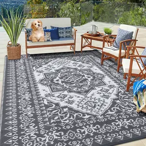 Outdoor Rug Patio Waterproof Rug Vintage Floral Camping Rug Double-sided Plastic Straw Rug Waterproof Mat for RV Deck Beach Balcony Courtyard Picnic