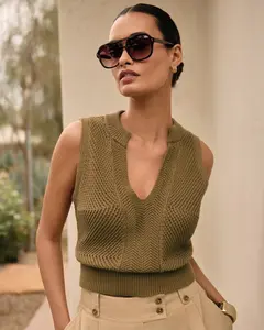 Express Cotton Textured Notch Crew Neck Sweater Tank