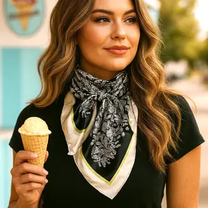 35X35"  Black & Cream Paisley Wild Rag / Scarf WR3407