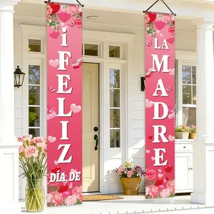 Mother's Day Banner Set, Spanish Language, Heart Floral Design, Home Party Decorations, Decorative Banner, Party Decoration Supplies, Flower Design, Indoor Outdoor Hanging Props