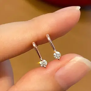 Dainty Rose Gold Color Drop Earrings with Round Cubic Zirconia Chic Accessories for Women