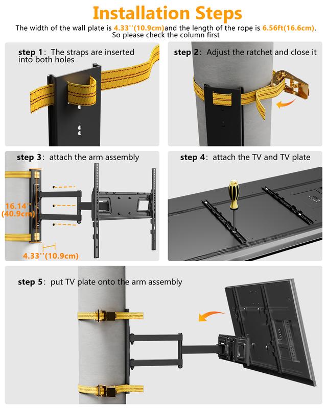Gazebo Drill-Free Weatherproof Outdoor TV Wall Mount 180° Rotating Screen 88-Pound Capacity Suitable for 26-65" TVs Horizontal & Vertical Switchable