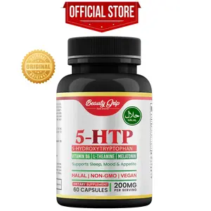 5-HTP 200mg with L-Theanine, Melatonin, Vitamin B6, B12 & Magnesium – Vegan Mood, Sleep & Appetite Support Supplement – Halal, Non-GMO, Natural Serotonin Booster – 60 Capsules - Healthcare Dietary Fitness Edible Supplement Capsules