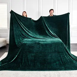 Extra Large 120x120 Inch Giant Fleece, Huge Oversized Seamless King 3D Jacquard Decorative California King for Bed, Couch, Travel - Striped Forest Green