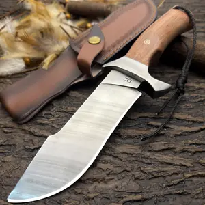 D2 Steel Fixed Blade Utility Knife with Wooden Handle & Leather Sheath, Sharp Kitchen Knife for Food Preparation & Outdoor Use