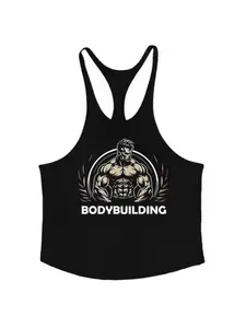 Men's Y-Back Gym Tank Top, Bodybuilding Muscle Man Print, Quick Dry Breathable Sleeveless Workout Stringer for Fitness Training
