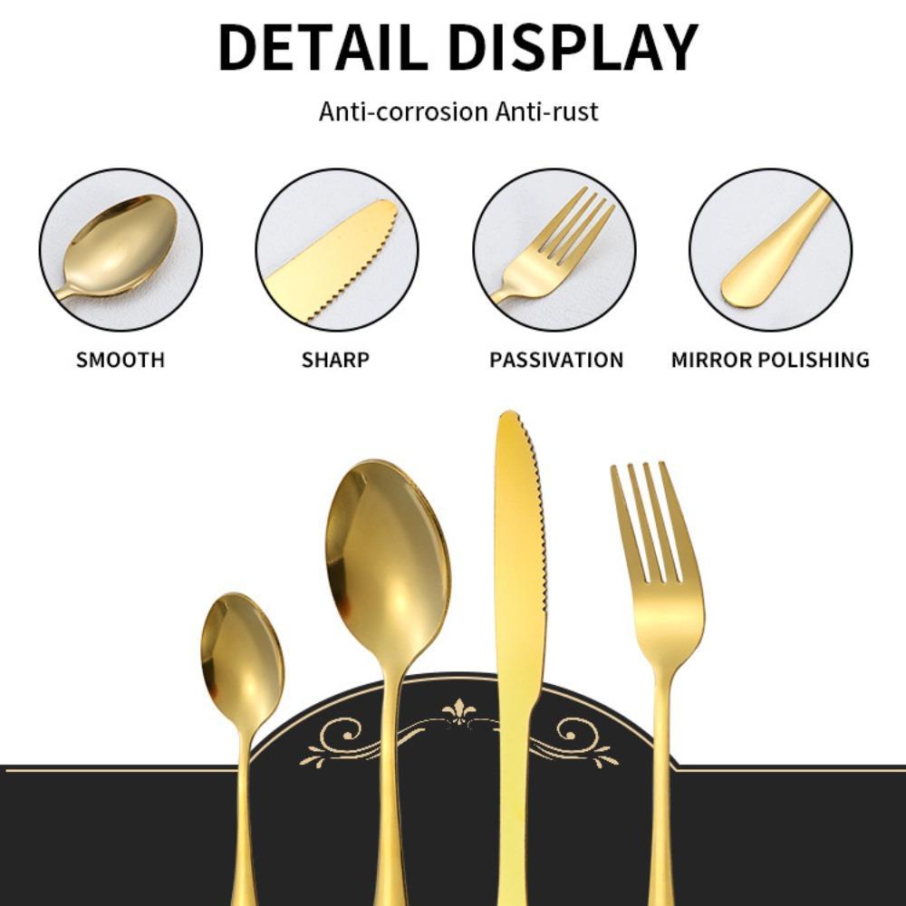 Gold Cutlery Set 24-Piece – Stainless Steel Utensil Set with Hanging Stand, Service for 6, Modern Fork Knife Spoon Set, Dishwasher Safe