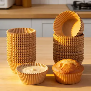 300 Pack Natural Brown Cupcake Liners, Unbleached Kraft Paper Muffin Baking Cups, Non-Stick Food Grade Cupcake Wrappers for Party, Wedding, Birthday & Bakery Supplies