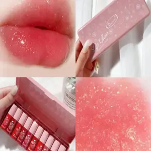 Pearlescent Lip Gloss Kit,10Pcs Lip Dye Liquid Lip Glaze Moisturizing Long-Lasting Shimmer Liquid Lipstick Kit