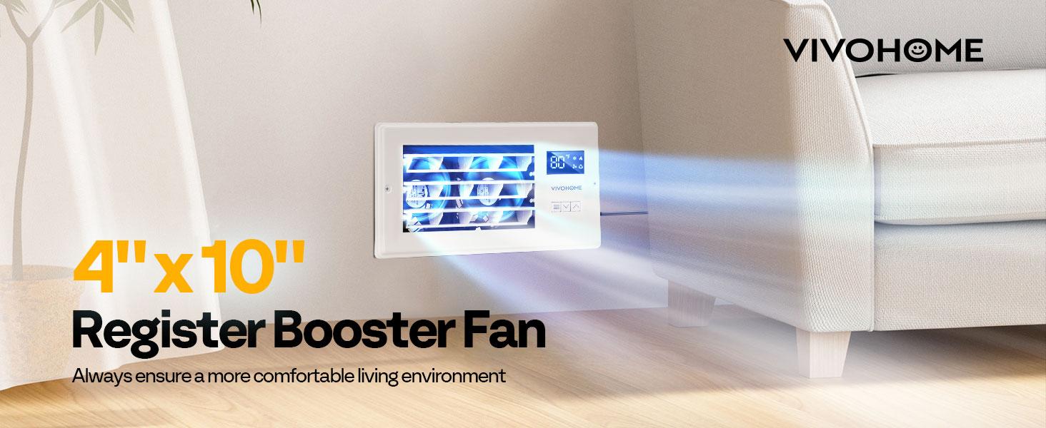 VIVOHOME Register Booster Fan with Adjustable Wind Direction Louver, Smart Intelligent Thermostat & 10-Speed Remote Control - Vent Cover for Room, Floor, Wall, Home Improvement for Weak AC Vent