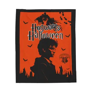 Harry Potter Hogwarts Halloween Blanket - Plush Velveteen Material - Halloween Decor - High Detail Print on One Side - Soft and Cozy (Miami Sublimation, 50x60")