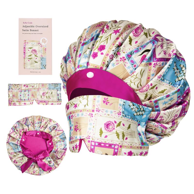 SeSe Code Store Satin Hair Bonnet for Sleeping with Detachable Eye Mask - Non-Slip Hair Wrap for Curly Hair