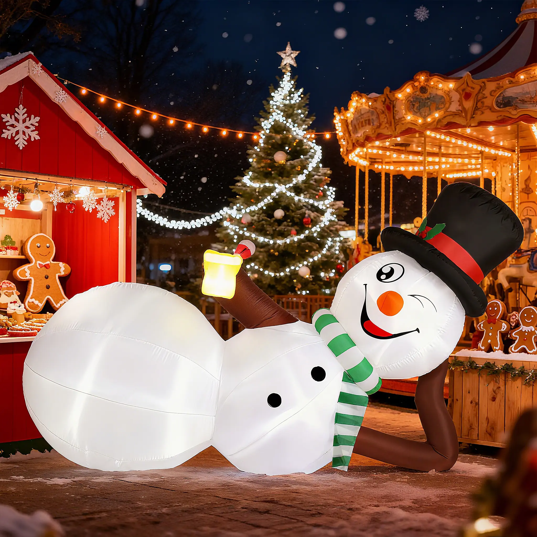9.8 ft Inflatable Lying Snowman with Built-in LED Lights, Funny Christmas Yard Decoration for Lawn, Garden & Indoor Holiday Party Decor
