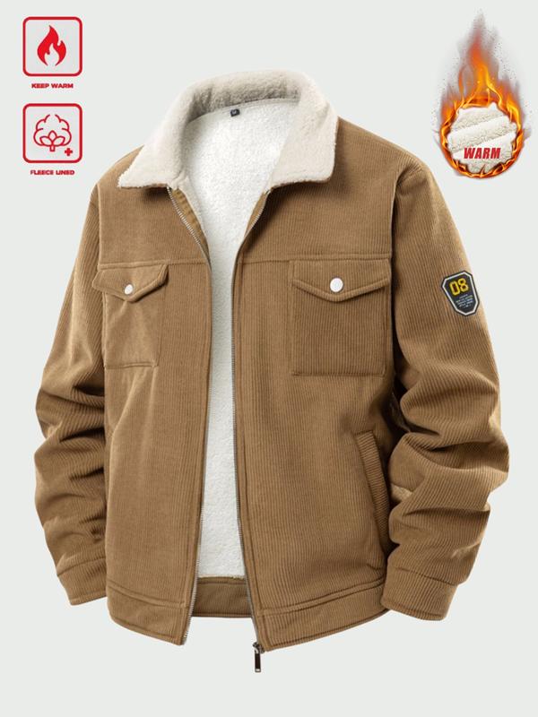 Men's Winter Corduroy Fleece Lined Thick Warm Workwear Jacket with Multiple Pockets, Suitable for Office and Commuting, Outdoor Sports Winter Coat