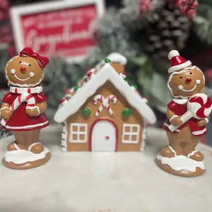 3 piece Gingerbread House with Gingerbread Boy and Girl Christmas decor set / tier tray decor / tabletop Decoration