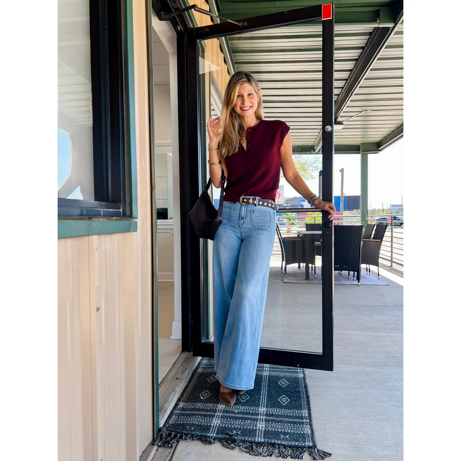 MICA Denim High Rise Wide Leg Patch Pockets