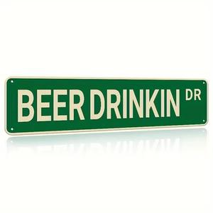 beer drinking road sign, vintage beer metal sign, wall art decor for bar, kitchen, pub & man cave, garden decoration
