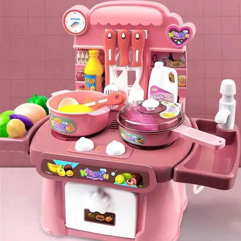 11-in Plastic Kitchen Role-Playing Pretend Play Toy Set for Girls - Simulated Food, Sound, Lighting, Doll, All Seasons Playroom Magic - 3-4 Years Old Creativity Development Birthday Gift