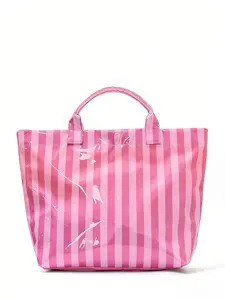 Striped Waterproof Magnetic Buckle Shoulder Bag, Large Capacity Travel Commuter Tote, Durable Fashion Cosmetic Storage Bag