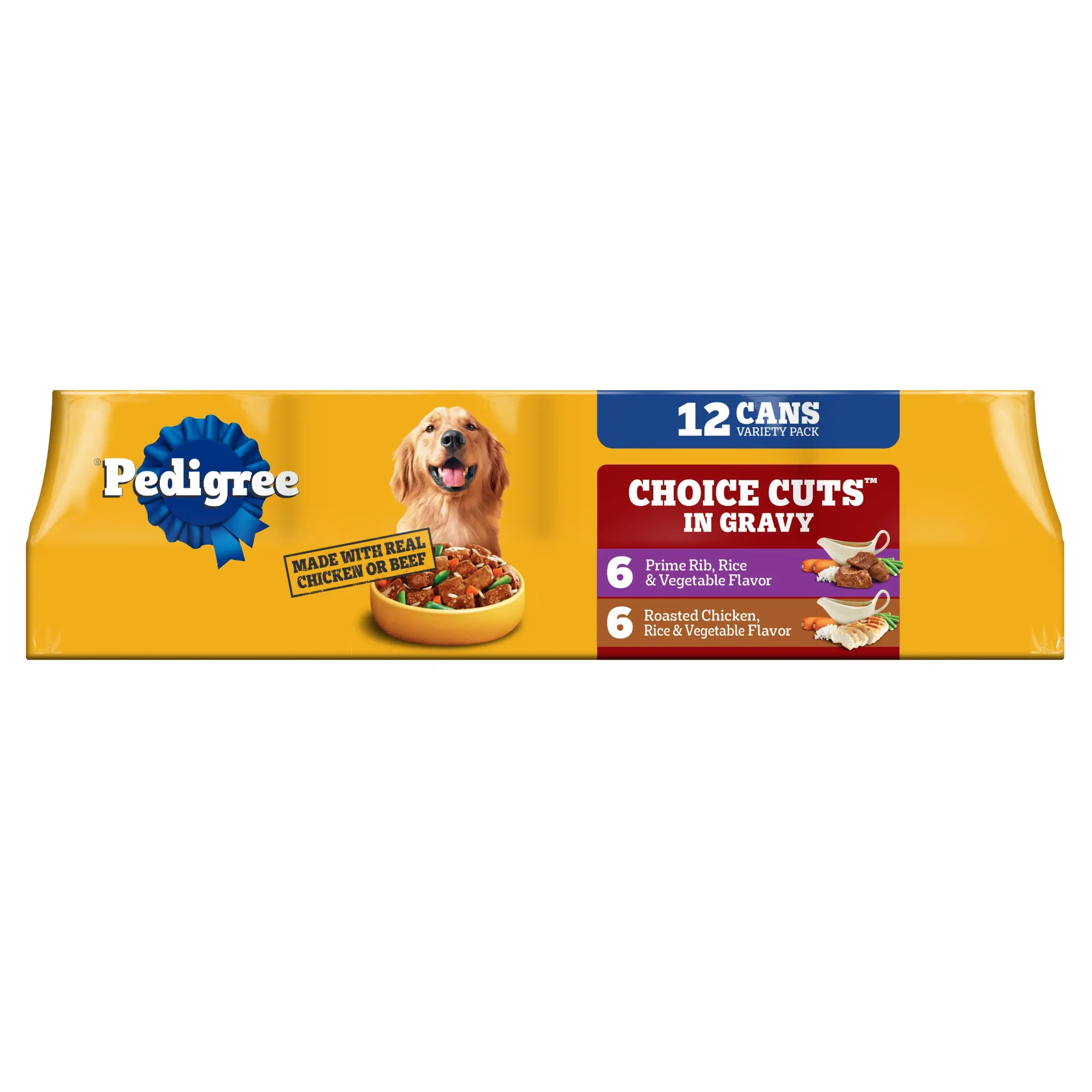 Pedigree Choice Cuts In Gravy Canned Wet Dog Food For Dry Kibble Mix Adult Prime Rib Flavor 13.2 Oz Cans 12 Pack
