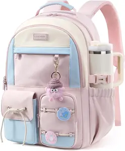 LOVEVOOK School Backpack for Teen Girls, Cute Student Kids Bookbag Ita Bag | Ages 8-16,Back to School,Large Cup Holder,DIY,Fit 15.6"Laptop,Multiple Pockets,College Travel Backpack,Clear Display Pocket