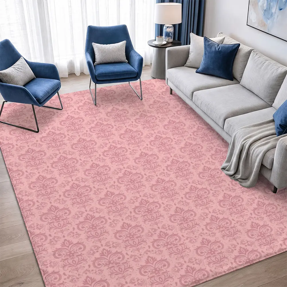 Pink Damask Velvet Area Rug, Elegant Ornate Living Room Rug, Classic Home Decor, Room Makeover