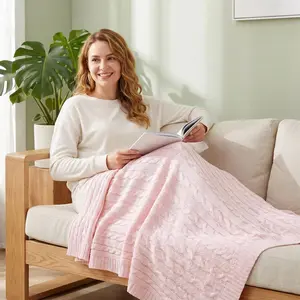 NTBAY 100% Pure Cotton Cable Knit Throw Blanket - Super Soft Warm Breathable Knitted Blanket for Couch & Bed, Elegant Decorative Cozy Cotton Throw