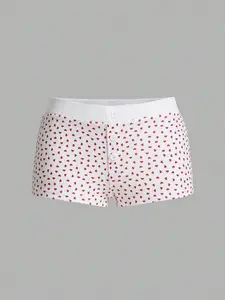 Women's Heart Print Boxer Shorts, Casual Comfy Breathable Shorts for Daily Wear, Ladies Underwear for Summer, Soft Breathable Knicker