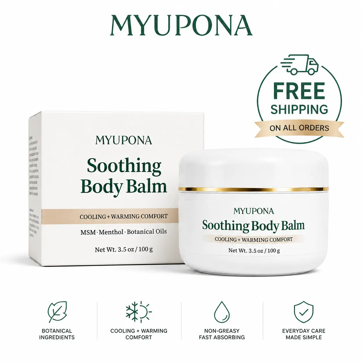 MYUPONA Cooling & Warming Body Balm with Menthol & MSM for Daily Massage, 100 g