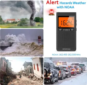 AM/FM NOAA Portable Weather Alert Radio with Best Reception, LCD Display, Earphone Jack & Digital Clock, Battery Operated for Elderly Home Use & Gift for Parents