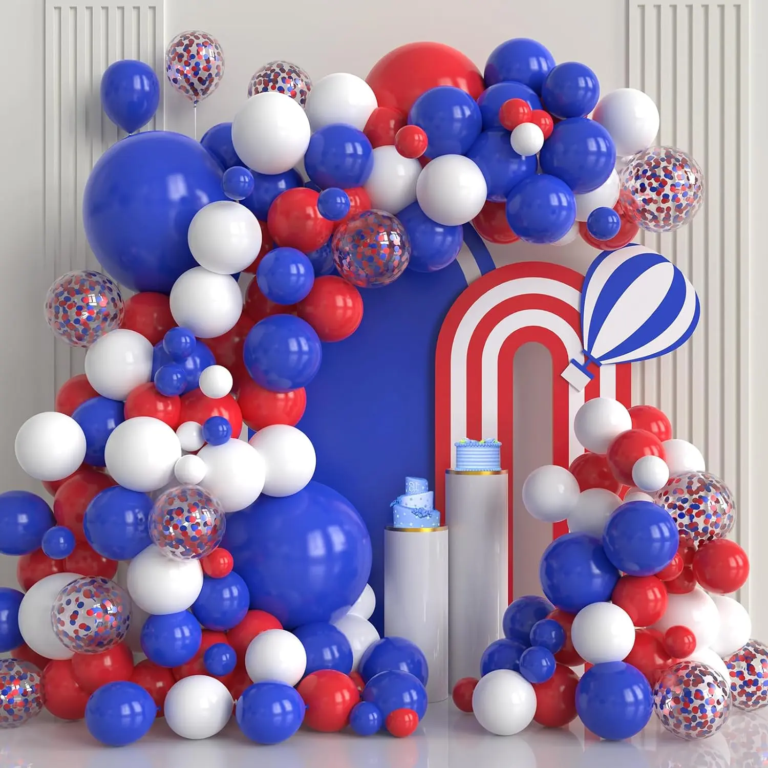 Red White and Blue Balloons Garland Arch Kit, 102pcs Royal Blue White Red Confetti Latex Balloons for 4th of July Graduation Birthday Nautical Patriotic Baseball Theme Decorations