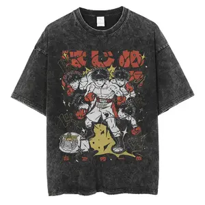 Anime Hajime No Ippo Washed Vintage T-shirt Kamogawa Boxing Gym Harajuku T-shirts Makunouchi Takamura KGB Loose Cotton T Shirt