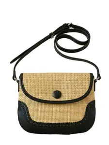 Straw Patchwork Crossbody Bag, Flip Cover Magnetic Closure, Adjustable Strap, Ideal for Daily Commute and Casual Outing