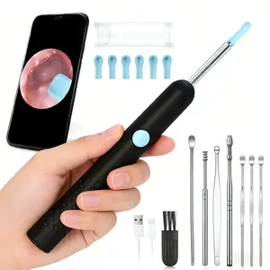 Ear Endoscope Camera for iPhone/Android | Washable Silicone Heads + Stainless Steel Tools eas year wax removal Reusable Ear Spoon Heads Ear Cleaning Tools Water-Washable Removal Camera Ear Cleaner Earwax Remover Ear Pick Set Ear Irrigation Kit