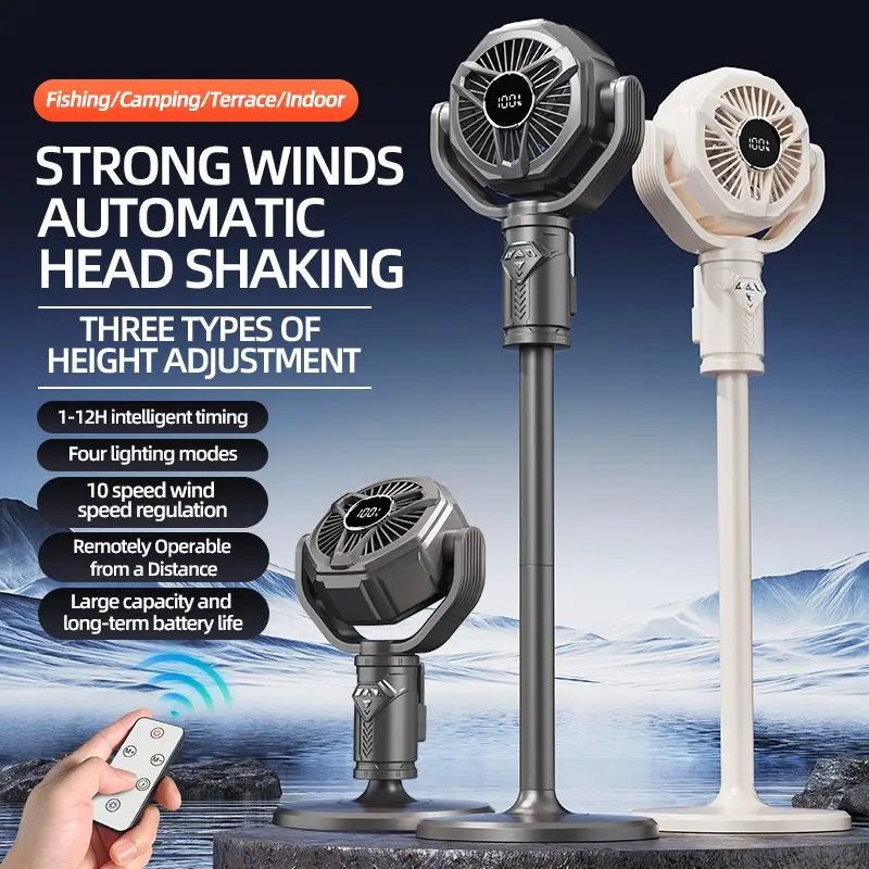 1pcs Floor Standing Air Circulation Fan, USB Charging, Timer, Remote Control, 3 Height Settings, 10 Speeds, Digital Display, Large Battery, Home Outdoor Camping Cooling, USB Powered Fan, Fans for Home