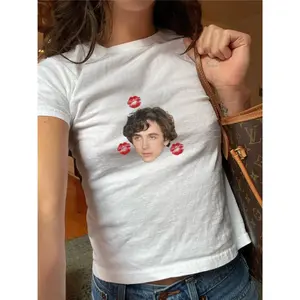 Timmothee Chalamet Baby Tee, Graphic Tshirt, Womens Fitted Tops, Y2K 90s Style Baby Tee, Retro, Trendy, Printed, Crush, Gift Ideas