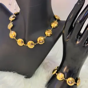 2 Pieces of Sets Stainless Steel Jewelry Set with Gold-Tone Beads and Links for Elegant Wear